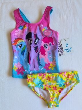 NWT my little pony 2 piece tankini swimsuit UPF 50+ girls XS 4/5 beach summer
